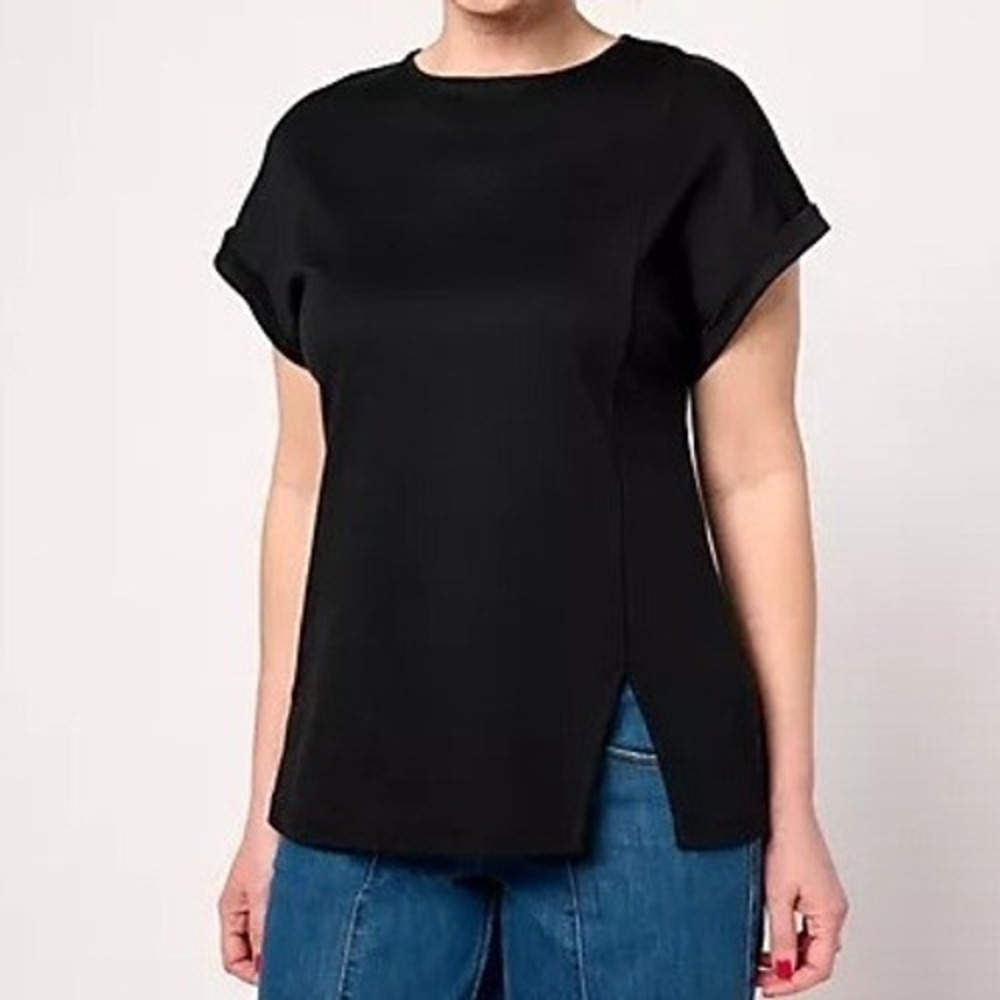 MARTHA STEWART Signature‎ Black Side Slit Cuffed Sleeve Tunic Top Plus Size 2X